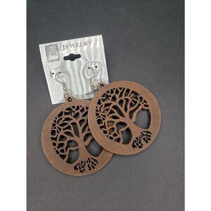 Brown Boho Tree of life wooden earrings
